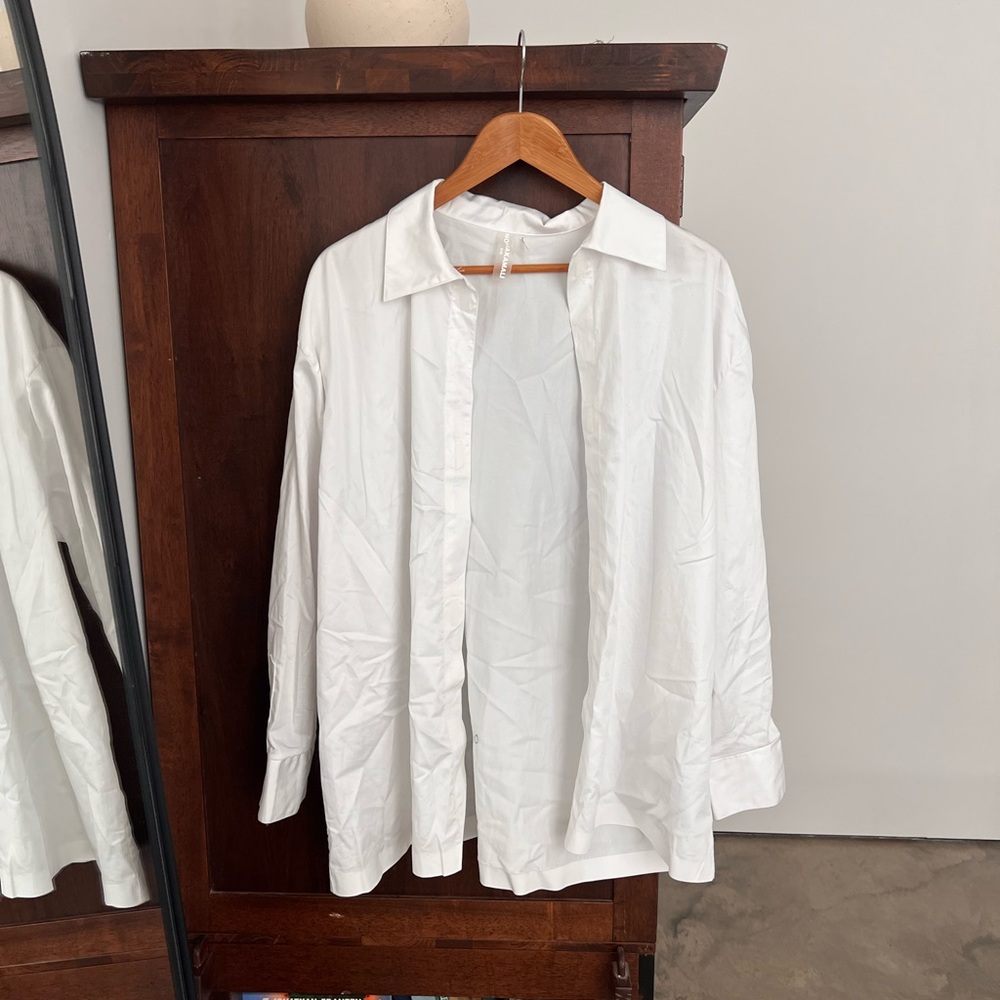White Button-Up Tuxedo Shirt Oversized